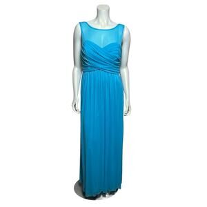 David's Bridal Malibu Blue Chiffon Formal Evening Gown Bridesmaid Dress Size 12